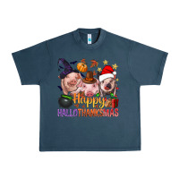 Midnight Navy Happy Hallothanksmas Pigs Urban Heavy Tee - BundleAndBundleShop