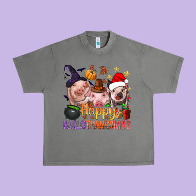 Happy Hallothanksmas Pigs Urban Heavy Tee Designed By Bundleandbundleshop