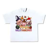 White Happy Hallothanksmas Pigs Urban Heavy Tee - BundleAndBundleShop
