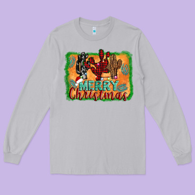 Merry Christmas Cactus Long Sleeve Tee Designed By Jasminsmagicworld