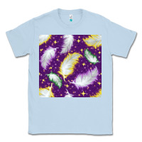 Dusty Blue Mardi Gras Feathers seamless pattern Classic Tee - BundleAndBundleShop