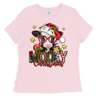 Bubblegum Pink mooey christmas baby calf Ladies Tee - Jasminsmagicworld