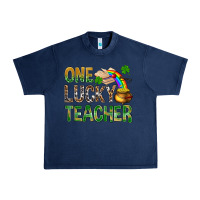 Navy One Lucky Teacher St. Patricks Urban Heavy Tee - BundleAndBundleShop