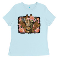 Baby Blue Western Floral Giraffe Ladies Tee - LillyAllenDesigns