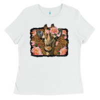 White Western Floral Giraffe Ladies Tee - LillyAllenDesigns