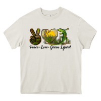Cream peace love green lizard Heavy Core Tee - LillyAllenDesigns