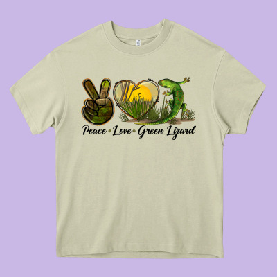 Peace Love Green Lizard Heavy Core Tee Designed By Lillyallendesigns