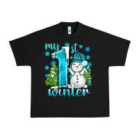 Black My 1 St Winter With Cute Snowman Urban Heavy Tee - BundleAndBundleShop