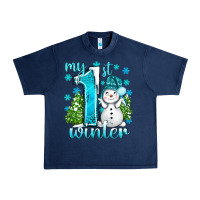 Navy My 1 St Winter With Cute Snowman Urban Heavy Tee - BundleAndBundleShop