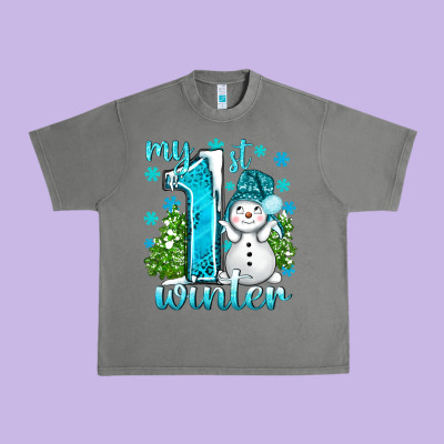 My 1 St Winter With Cute Snowman Urban Heavy Tee Designed By Bundleandbundleshop