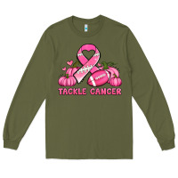 Army Green tackle cancer pumpkins football and ribbon breast cancer awareness Long Sleeve Tee - Jasminsmagicworld
