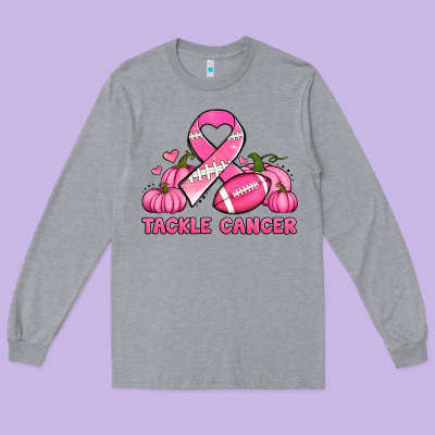Tackle Cancer Pumpkins Football And Ribbon Breast Cancer Awareness Long Sleeve Tee Designed By Jasminsmagicworld