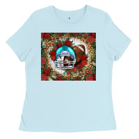 Baby Blue american football helmet and leopard Ladies Tee - NancyCooperArtShop
