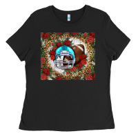 Black american football helmet and leopard Ladies Tee - NancyCooperArtShop