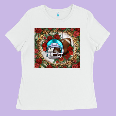 American Football Helmet And Leopard Ladies Tee Designed By Nancycooperartshop