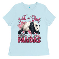 Baby Blue just a girl who loves pandas Ladies Tee - LillyAllenDesigns