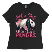 Black just a girl who loves pandas Ladies Tee - LillyAllenDesigns