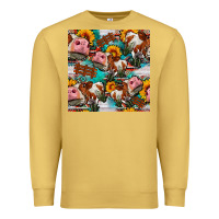 Antique Gold cow with aztec and sunflowers seamless pattern Premium Sweatshirt - FaDigitalArtStudio