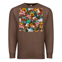 Chestnut cow with aztec and sunflowers seamless pattern Premium Sweatshirt - FaDigitalArtStudio
