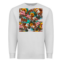 Dove Grey cow with aztec and sunflowers seamless pattern Premium Sweatshirt - FaDigitalArtStudio
