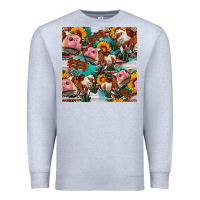 Heather Grey cow with aztec and sunflowers seamless pattern Premium Sweatshirt - FaDigitalArtStudio