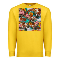 Lemon cow with aztec and sunflowers seamless pattern Premium Sweatshirt - FaDigitalArtStudio
