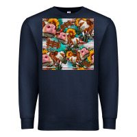 Navy cow with aztec and sunflowers seamless pattern Premium Sweatshirt - FaDigitalArtStudio