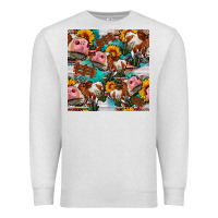 Oatmeal Heather cow with aztec and sunflowers seamless pattern Premium Sweatshirt - FaDigitalArtStudio