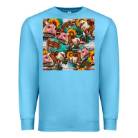 Ocean Blue cow with aztec and sunflowers seamless pattern Premium Sweatshirt - FaDigitalArtStudio