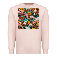 Pale Pink cow with aztec and sunflowers seamless pattern Premium Sweatshirt - FaDigitalArtStudio