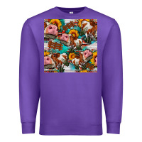 Purple cow with aztec and sunflowers seamless pattern Premium Sweatshirt - FaDigitalArtStudio