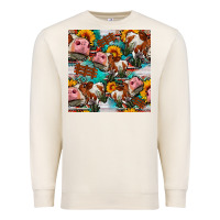 Sandshell cow with aztec and sunflowers seamless pattern Premium Sweatshirt - FaDigitalArtStudio