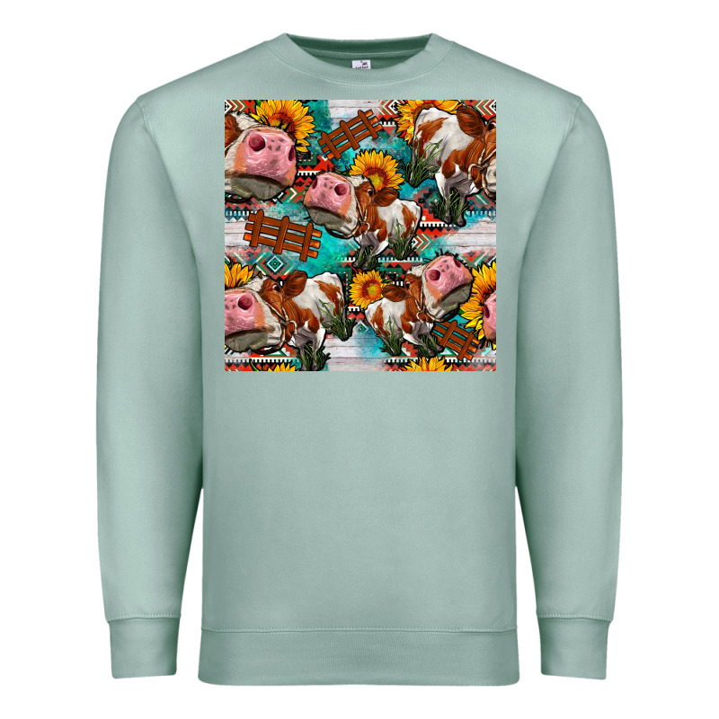 Cow With Aztec And Sunflowers Seamless Pattern Premium Sweatshirt by FaDigitalArtStudio | Teevron