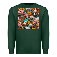 Sports Green cow with aztec and sunflowers seamless pattern Premium Sweatshirt - FaDigitalArtStudio