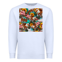 White cow with aztec and sunflowers seamless pattern Premium Sweatshirt - FaDigitalArtStudio