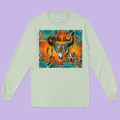 Wild Soul Boho Bull Skull Long Sleeve Tee Designed By Ranaportraitstore