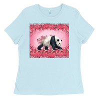 Baby Blue Panda With Sakura Blooms Ladies Tee - LillyAllenDesigns