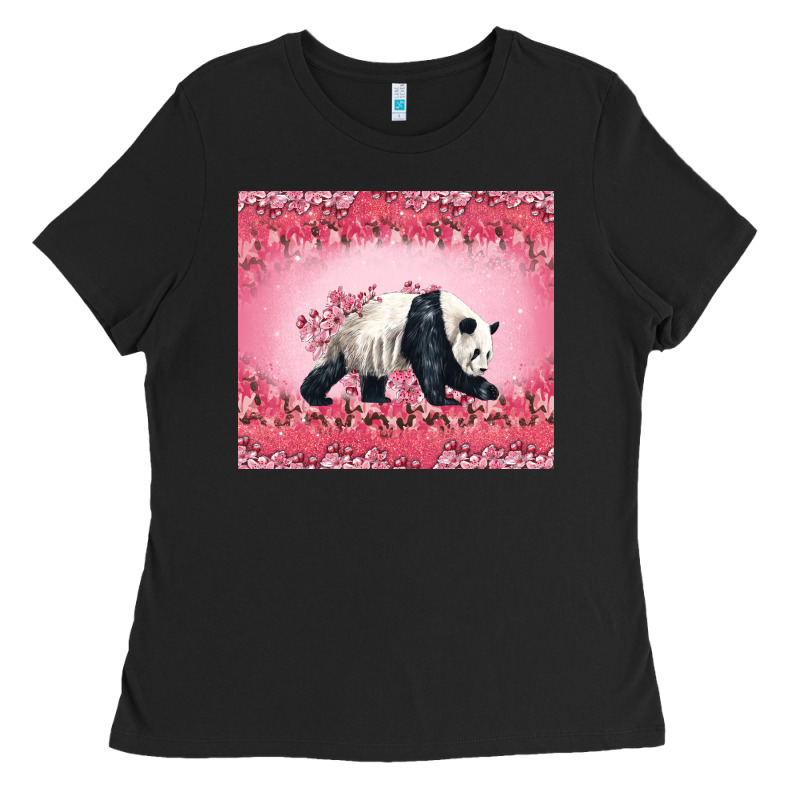 Panda With Sakura Blooms Ladies Tee by LillyAllenDesigns | Teevron