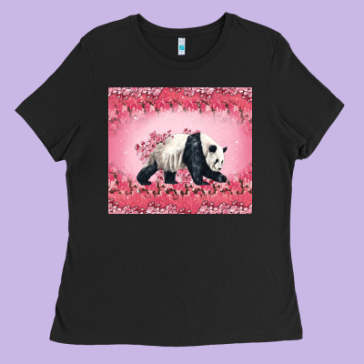 Panda With Sakura Blooms Ladies Tee Designed By Lillyallendesigns