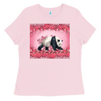 Bubblegum Pink Panda With Sakura Blooms Ladies Tee - LillyAllenDesigns
