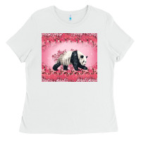 White Panda With Sakura Blooms Ladies Tee - LillyAllenDesigns