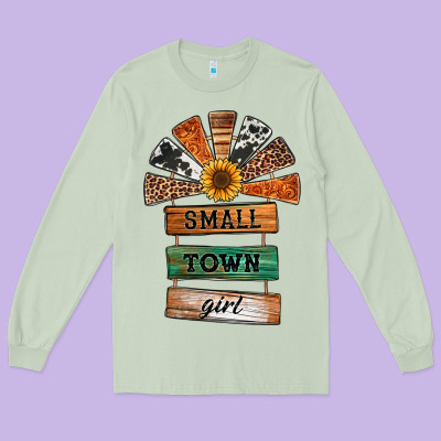 Small Town Girl Western Windmill Wooden Boards Long Sleeve Tee Designed By Jasminsmagicworld