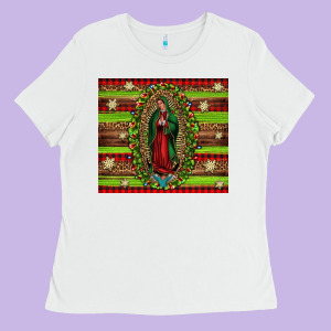 Our Lady Of Guadalupe Christmas Ladies Tee Designed By Jasminsmagicworld