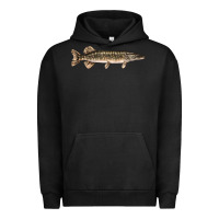 Pigment Black Northern Pike Fish Illustrations Urban Hoodie - LillyAllenDesigns