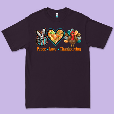 Peace Love Thanksgiving Premium Tee Designed By Barkaloodesign