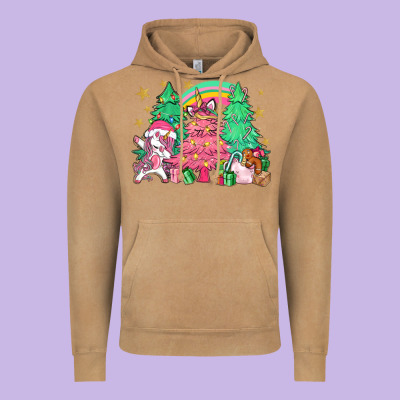 Unicorn Christmas Trees Vintage Hoodie Designed By Nancycooperartshop