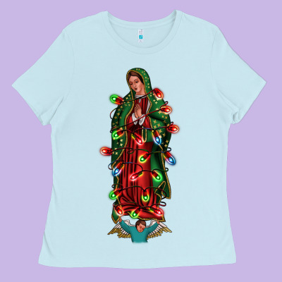 Our Lady Of Guadalupe Christmas Ladies Tee Designed By Jasminsmagicworld