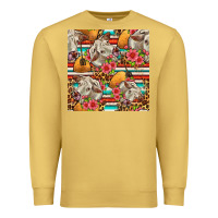 Antique Gold western cow with hay and flowers seamless pattern Premium Sweatshirt - FaDigitalArtStudio