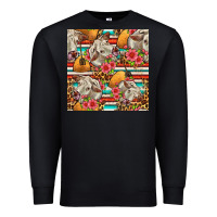 Black western cow with hay and flowers seamless pattern Premium Sweatshirt - FaDigitalArtStudio