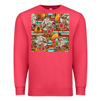 Cardinal western cow with hay and flowers seamless pattern Premium Sweatshirt - FaDigitalArtStudio